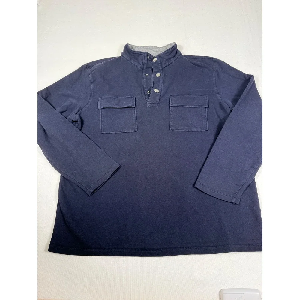 Michael Kors Pullover XL Navy Blue Snap Neck Utility Pocket Long Sleeve Top